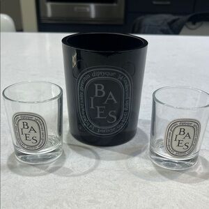 Diptyque Black Candle Holder with Clear Glasses